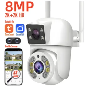 图雅8MP WIFI IP摄像机PTZ双镜头双屏无线手动检测全彩夜视户外wifi安全摄像机 - Product Image 1