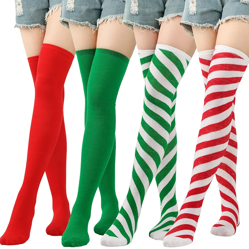 2023 toptan kış kırmızı yeşil diz şerit çoraplar uyluk yüksek çorap kadınlar için cadılar bayramı günü noel uzun çorap tatil hediye