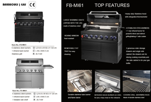 Ce chứng nhận tự nhiên màu đen 304 thép không gỉ Ngoài Trời Bbq gas nướng Chất lượng cao 6 + 1 Burner không khói máy phong cách hiện đại - Product Image 4