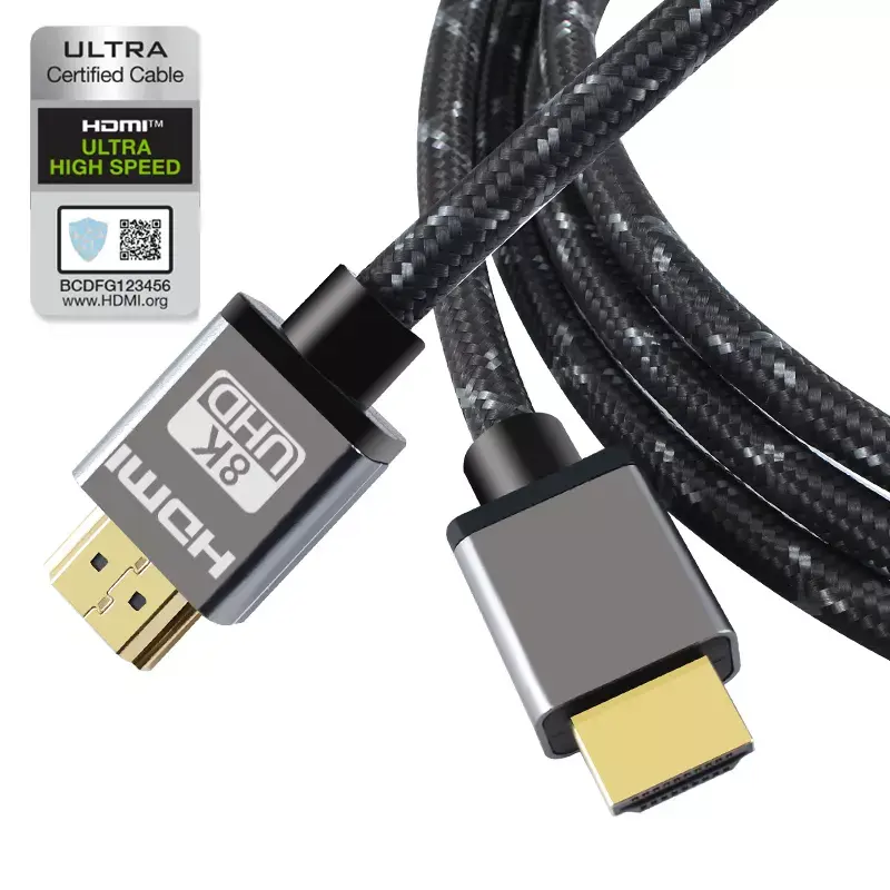 كابل 8K HDMI 2.1 UHS مُعتمد 1و2 متر 8K 3m كابل 8K فائق الدقة سرعة عالية v2.1 مجدول HDMI 2.1 كابل 8K 60هيرتز 4K 120هيرتز