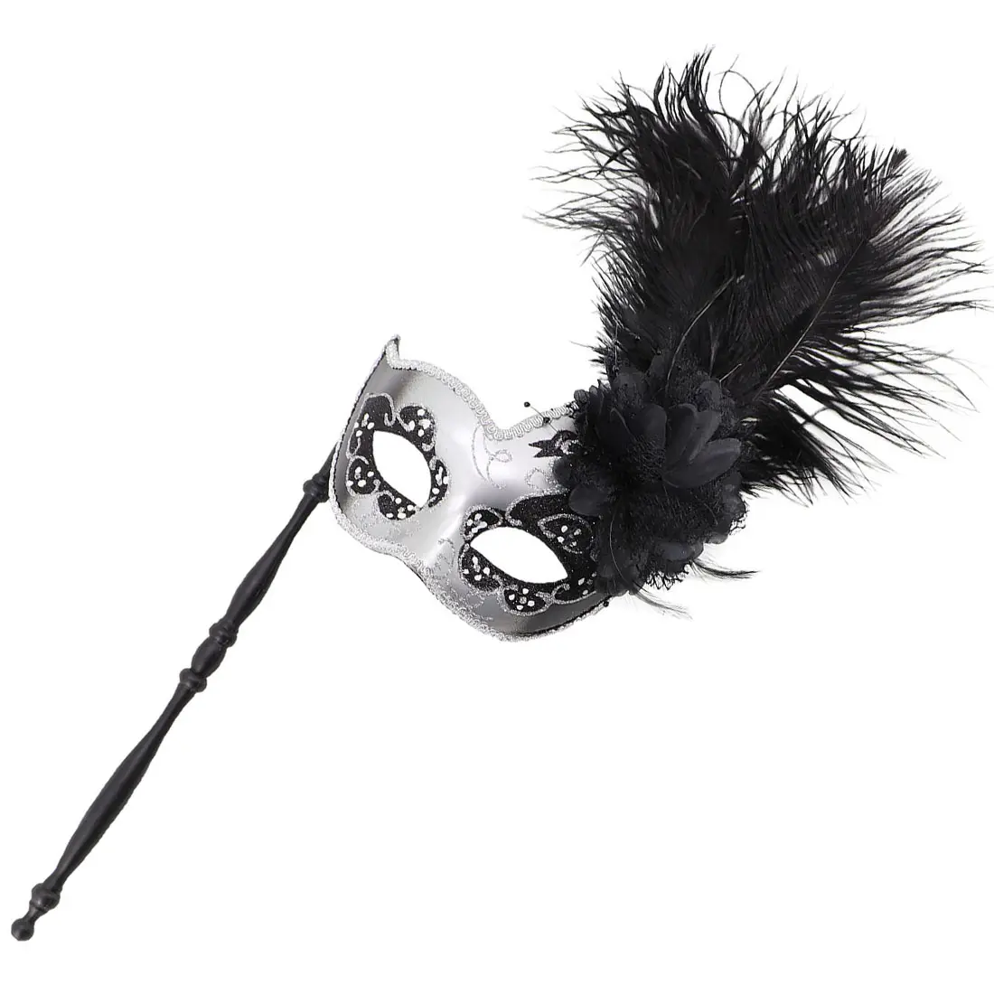 Costume Masquerade Mask Feather Halloween capodanno Cosplay Masque maschere da donna Mardi Gras Party Stick