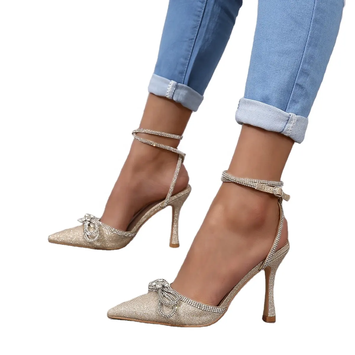 Sandalias de tacón alto para mujer, zapatos de oficina con lazo, sandalias de moda, zapatos de lazo para fiesta, zapatos de punta estrecha