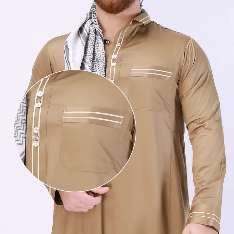 Bata con cuello levantado de talla XL para hombre, Blusa de algodón árabe de estilo étnico LARGO DE Color sólido, estilo de Oriente Medio de poliéster para adultos