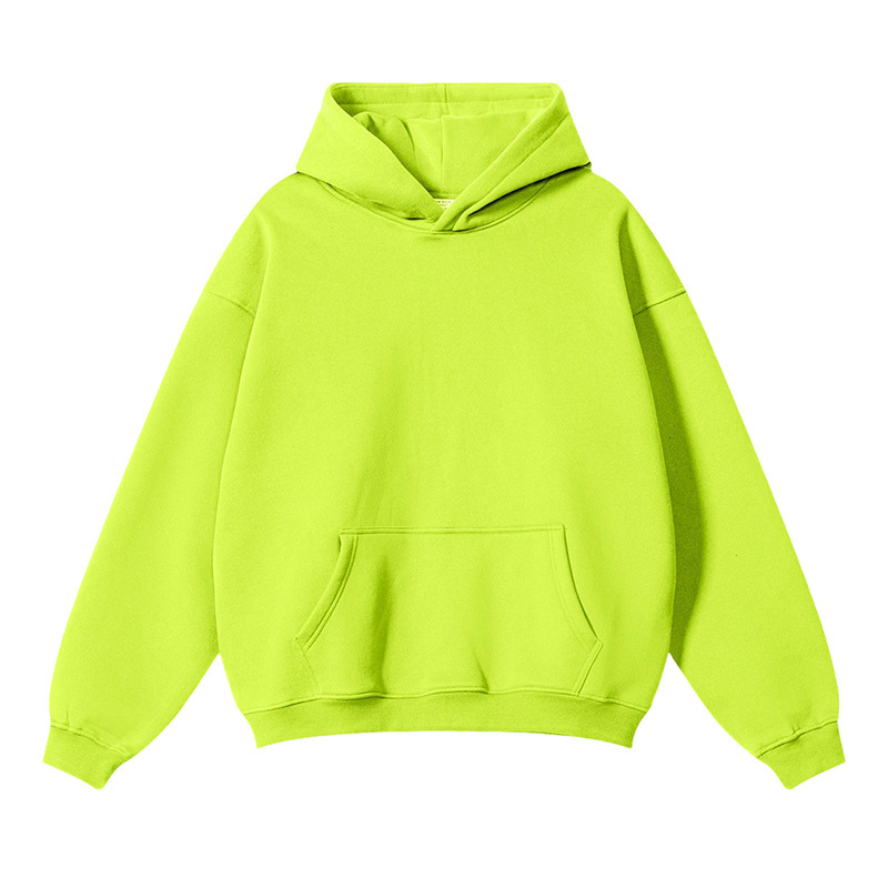 Fluorescent green v-neck fleece, no hood, drawstring