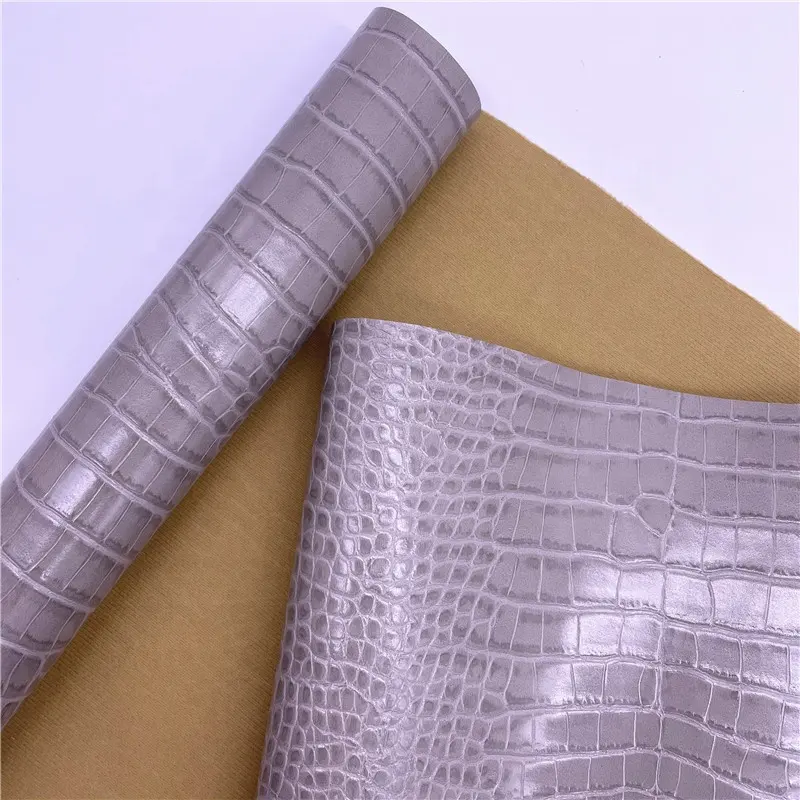 BY8013-tela de cuero sintético de alta calidad, tejido personalizado con relieve de cocodrilo, PU, reciclada
