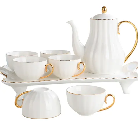 Copos de chá de cerâmica 8 pçs da china, utensílios de talheres feitos à mão, branco, abacate, porcelana, 8 peças de copo de chá com 1 bule 6 copos