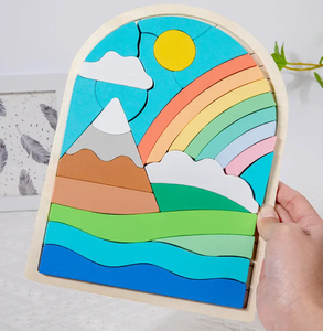 Wooden Toy Cartoon Cute Flower Rainbow <strong>Pattern</strong> Color <strong>Building</strong> <strong>Blocks</strong> Matching Toddler 3d Puzzle Board - Product Image 6