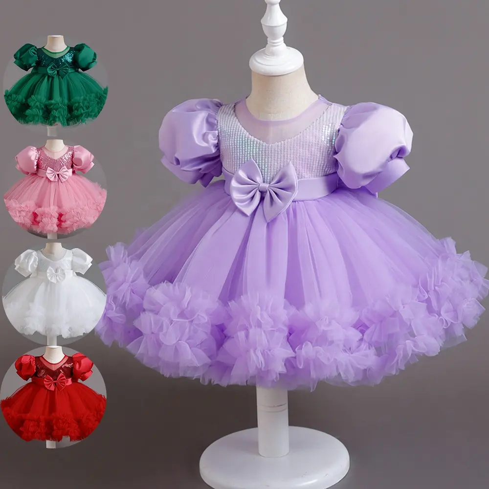 Vestido sin mangas con lazo para niñas de 0 a 5 años, falda de Princesa con mangas abullonadas, vestido infantil para niñas pequeñas