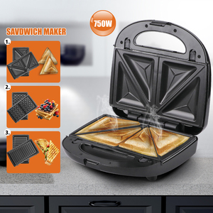 <strong>2</strong> Slices Multifunction 3 in 1 Breakfast Snack <strong>Cake</strong> Electric Panini Sandwich <strong>Maker</strong> Belgian Waffle <strong>Maker</strong> with Removable Plates - Product Image 2