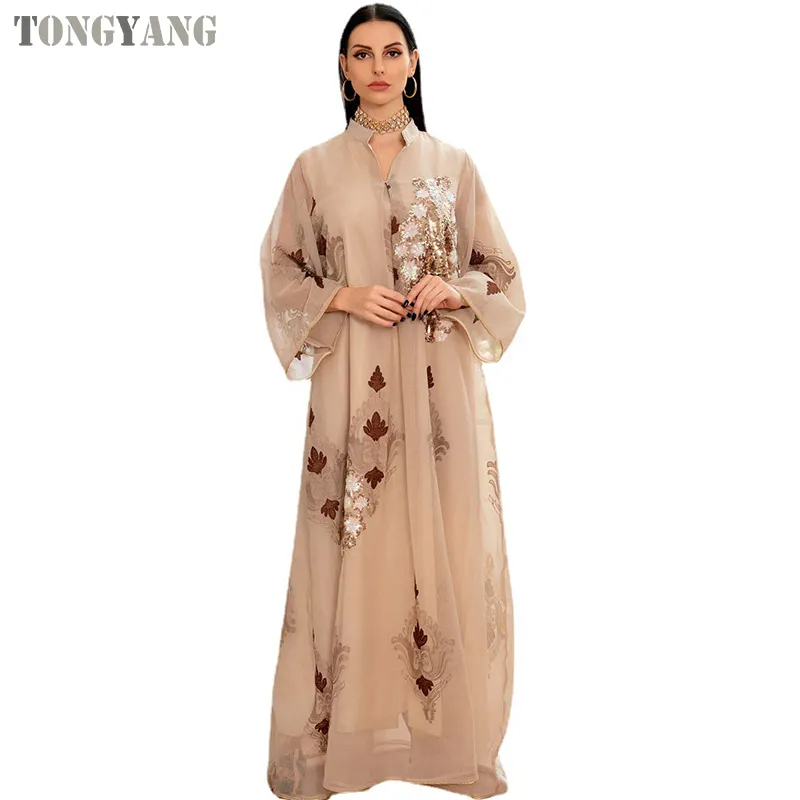 TONGYANG – robe Abaya en maille brodée à paillettes pour femmes, vêtements de fête du moyen-orient, arabe, Oman, dubaï, musulman, marocain, Caftan, 2023