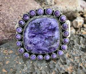 El yapımı 925 ayar katı gümüş Charoite taş yüzük yüksek kalite Charoite taş gümüş yüzük son moda yüzük