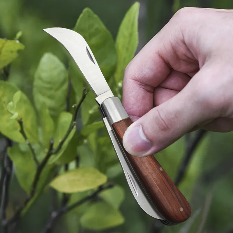 Stainless Steel blade Wood Handle Garden Plant Cutting Knife Double Pruning Grafting Knife For Gardening