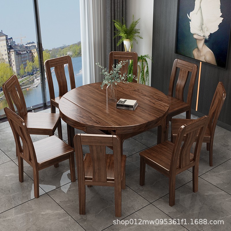 Walnut wood single table with 8 chairs