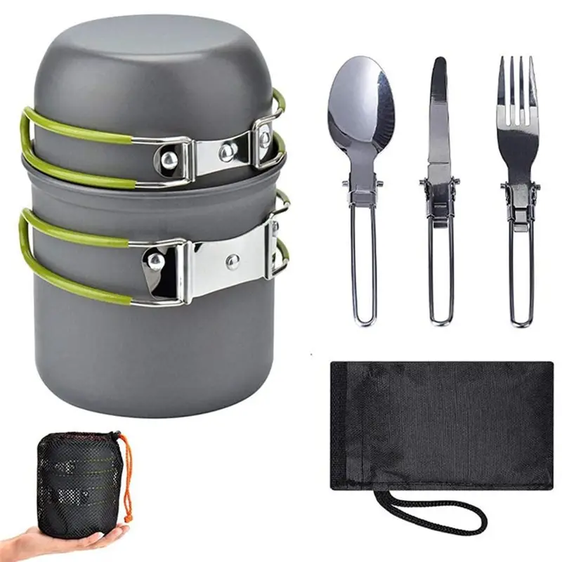 KingGear Outdoor Camping Kochutensilien-Set 5-teiliges Camping-Kochset mit Carabiner faltbares Spork-Set