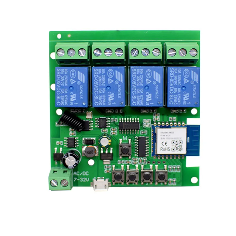 Goldbridge-interruptor inteligente Tuya, 4 canales, CA/CC, 7-32V, control remoto, compatible con módulo Jog