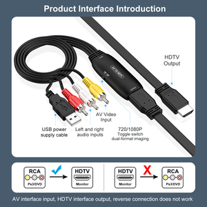 1080P HDTV适配器，带RCA HDTV电缆3RCA CVBS复合音频视频，支持PAL NTSC，适用于PC PAL NTSC转换器，适用于PC - Product Image 4