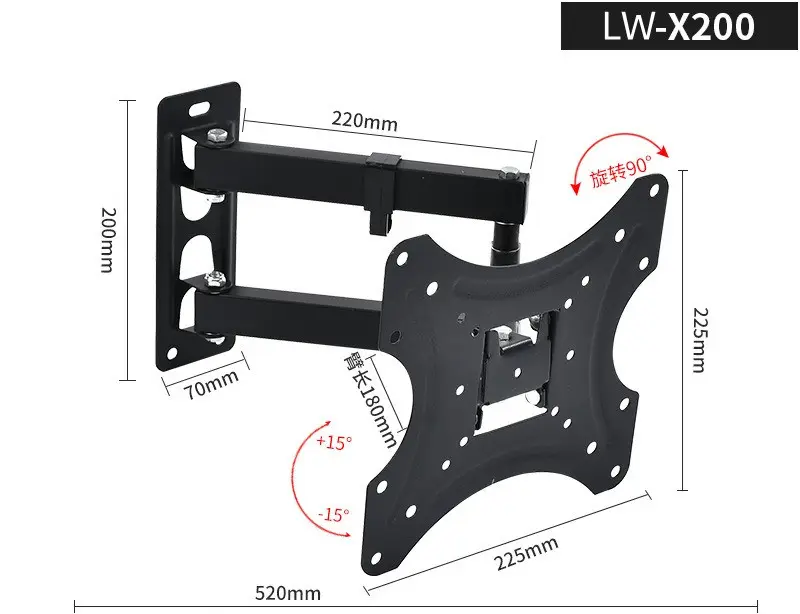 Max VESA 200x200mm LED fabricante OEM universal ajustable soporte giratorio TV