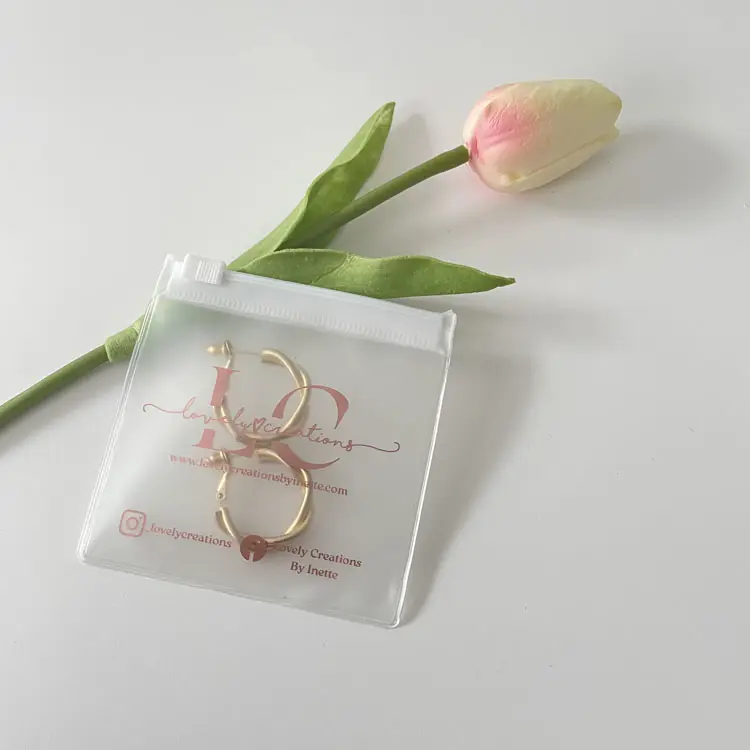 Petit sac à fermeture éclair en PVC transparent Recyclable personnalisé pour emballage de bague de bijoux cosmétiques