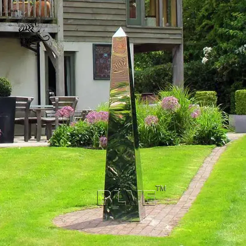 BLVE Escultura de Obelisco Estátua de Aço Inoxidável Polido Tamanho Grande Decoração ao Ar Livre Design Moderno
