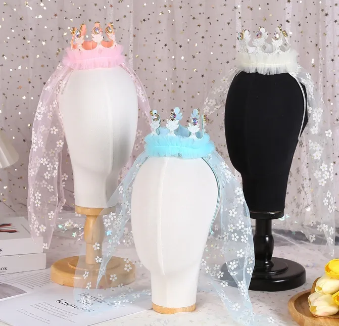 Tiara de princesa coroa véu para aniversário, bandana para festa de aniversário, adereços para fotos e acessórios de cabelo