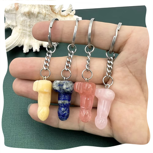 天然クリスタル宝石癒し石ペンダント手で刻まれた小さなペニスキーリングジュエリーギフト男性用キーチェーンギフト