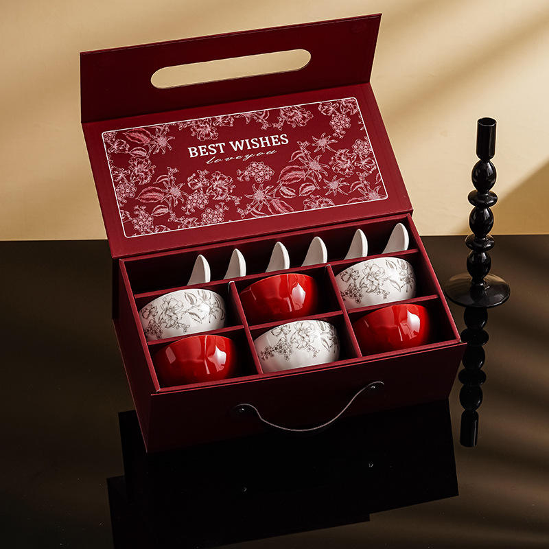 Rouge-6 bols 6 cuillères avec coffret cadeau