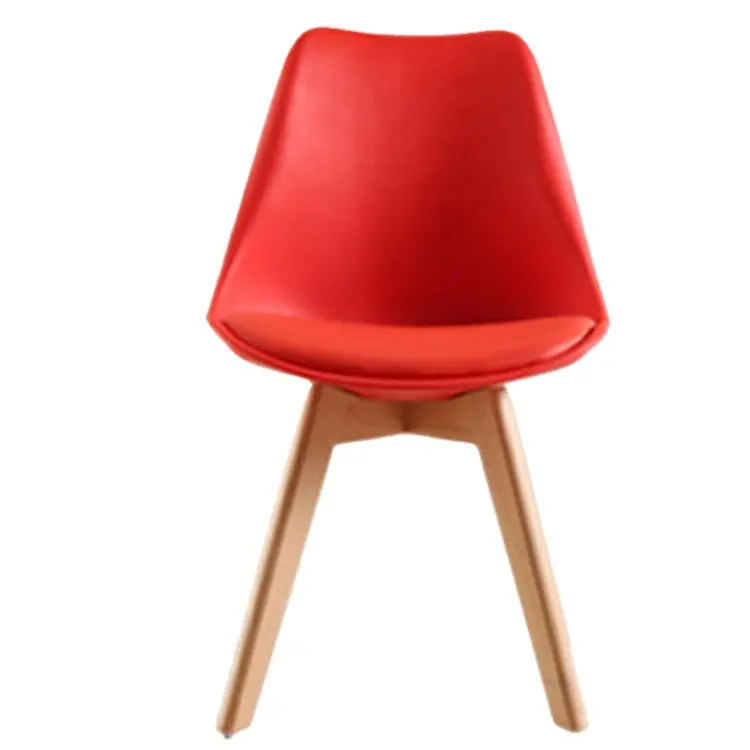 Cadeira de sala de jantar com almofada, cadeira de madeira moderna café vermelha tulipa