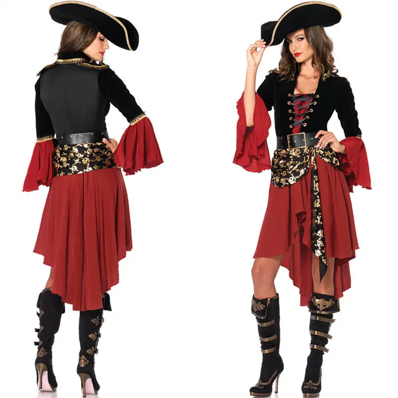 Vestido gótico de fantasía para mujer, disfraz de pirata caribeño, disfraz de Halloween, traje de Cosplay, ropa de Cosplay, 2022