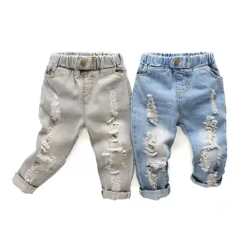 Conjunto de pantalones vaqueros rasgados para niños, de otoño e invierno, 2021