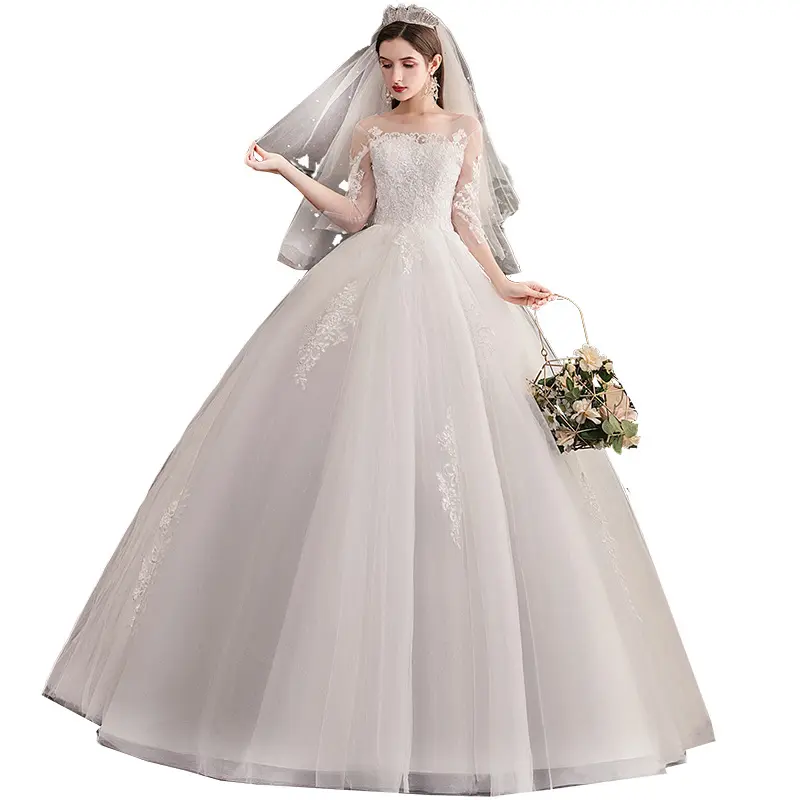 Vestido de noiva plus size, vestido de noiva elegante de renda, de manga longa, branco, champanhe, um ombro, bordado