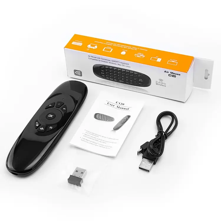 Hot Sale C120 Remote Control 2.4G Nirkabel Udara Mouse Gyro Udara Mouse C120 Mini Keyboard untuk Android Tv