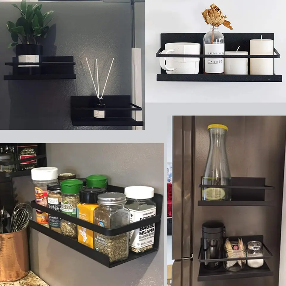 Household Kitchen Magnetic Fridge Organizer Spice Rack Storage Seasoning Jar Shelf