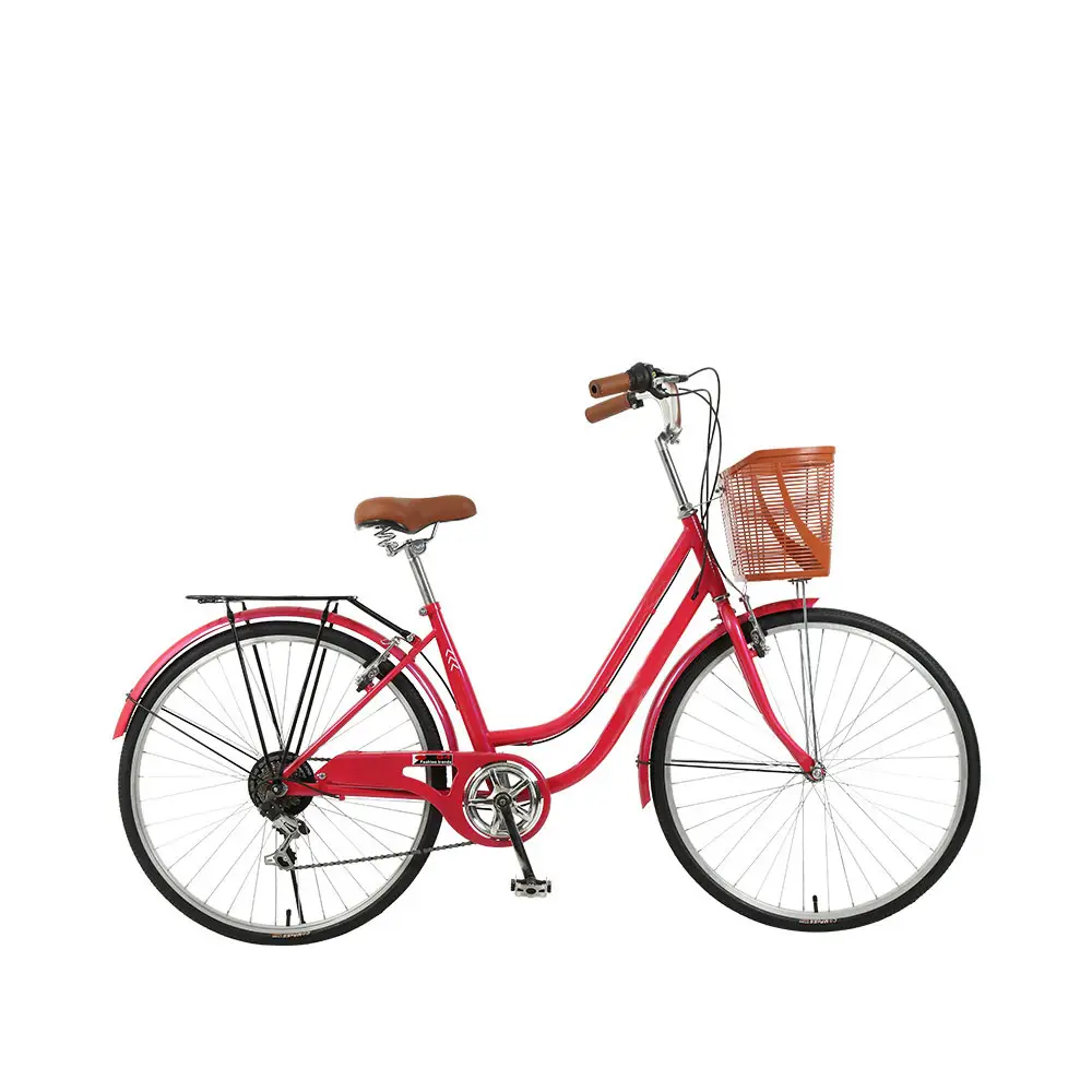 hochwertiges klassisches retro-stil 26 zoll city-bike frauenfahrrad rot fair lady road bike mit kohlenstoffstahlrahmen