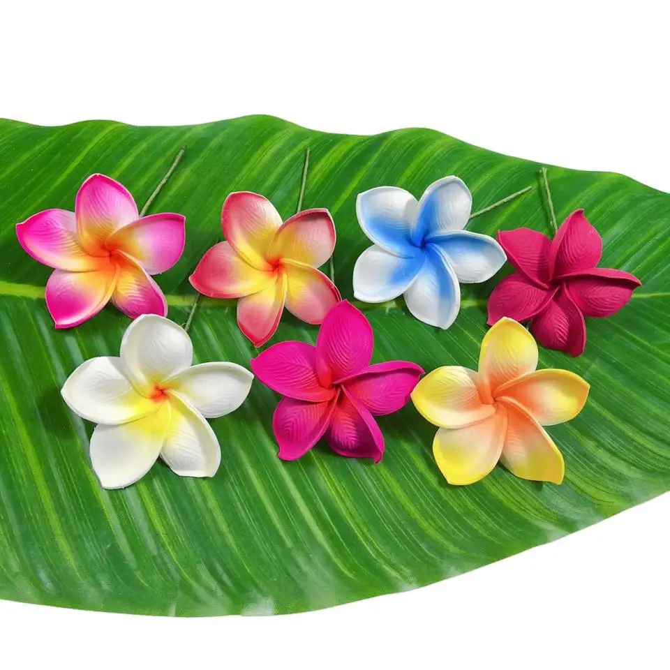 8CM Espuma EVA Plumeria Artificial Hair Pick 7 Colores Island Hawaii Frangipani Ear Pick Flower