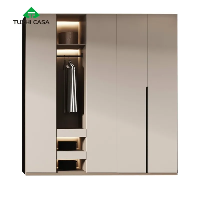 घर के फर्नीचर लकड़ी अलमीरा ने कपड़े के लिए 4 एकल दरवाजे के कपड़े लटकाए हुए अलमीरा की डिजाइन डियल डिजाइनर अलमीरा वार्डरोब