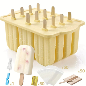 BPA Miễn Phí Máy Rửa Chén An Toàn Thân Thiện Với Môi 12 Sâu Răng Silicone <span class=keywords><strong>Ice</strong></span> <span class=keywords><strong>Cream</strong></span> Maker Khuôn Mẫu & Popsicle Đứng Với 50 Gậy - Product Image 1