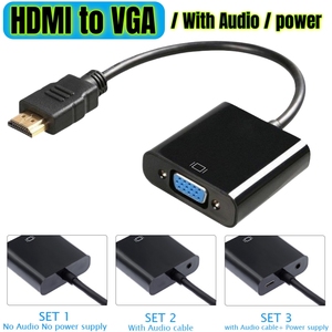 Adaptador HDMI a VGA con extractor de audio de 3,5mm Cable de conversión de fuente de alimentación Adaptador convertidor de video HDMI macho a VGA hembra