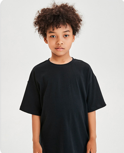 高品質100% 厚手コットン特大ドロップショルダー子供男の子Tシャツ無地空白ブラックカラーTシャツティーン男の子用1012y