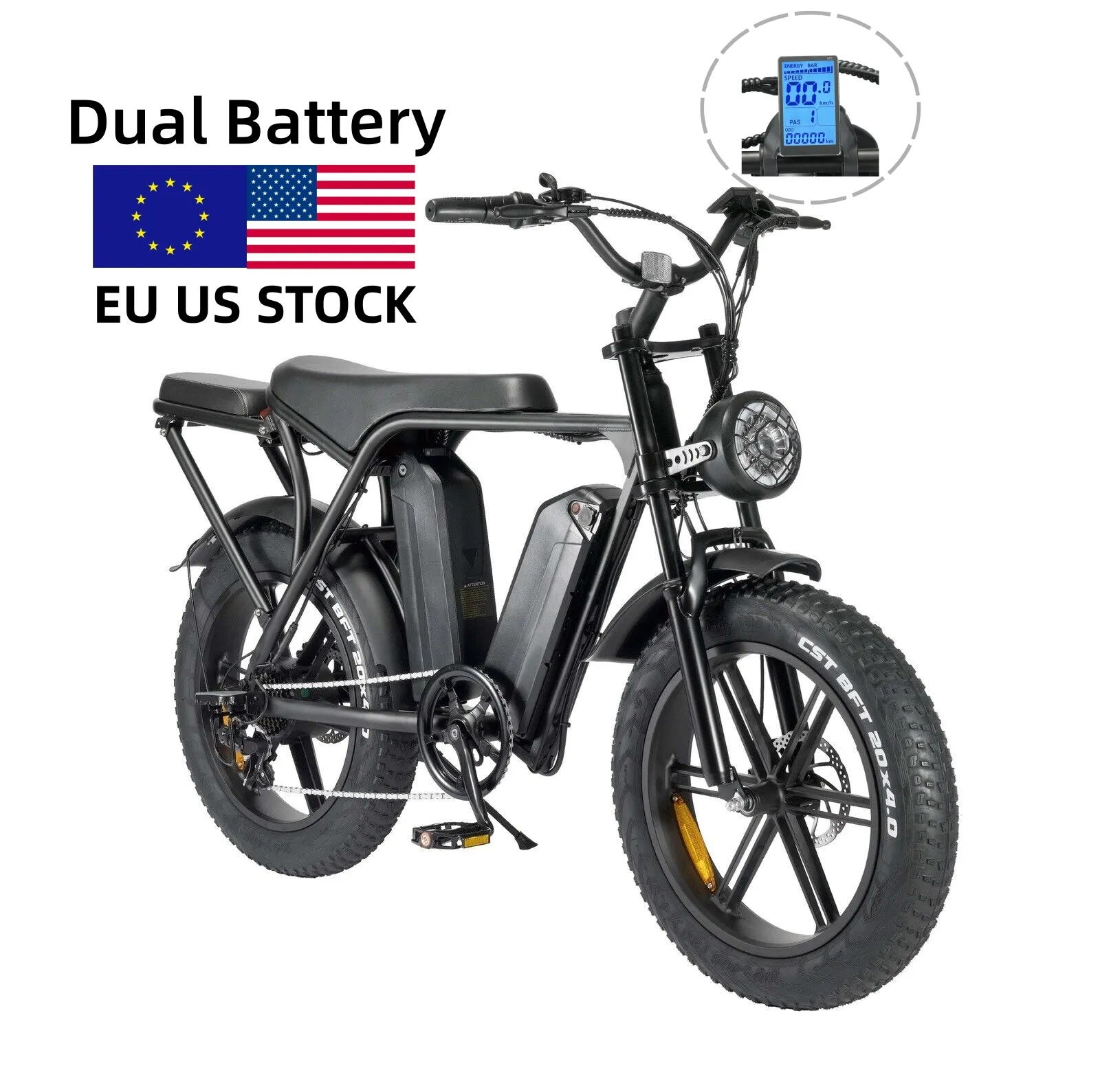 OUXI V8 Bateria Dupla Pronto para Enviar Armazém EUA UE Bateria Dupla E bicicleta com Assento Traseiro Pneu Gordo E bicicleta Fatbike 250w