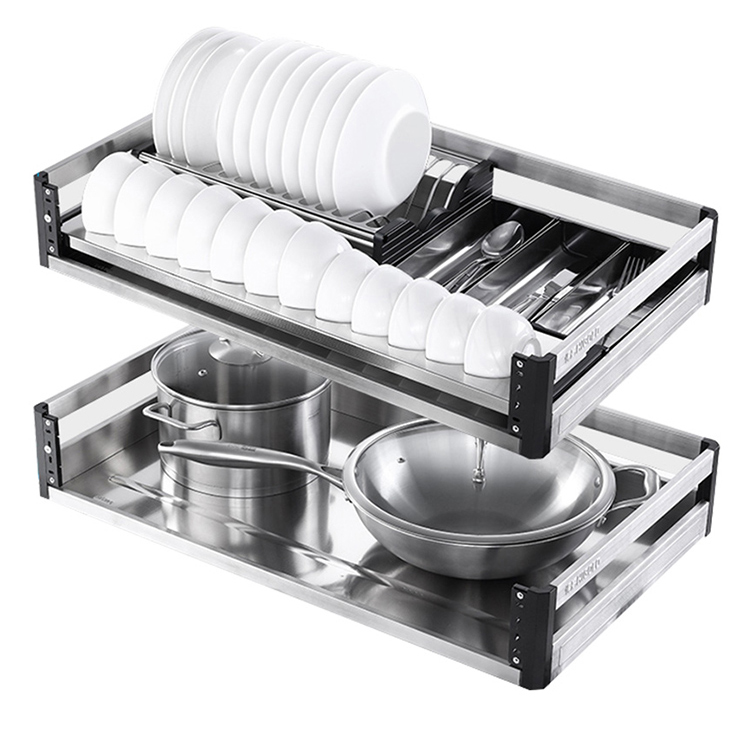 Stainless Steel Dish Rack Pull out Basket Storage Holders for Kitchen Storage