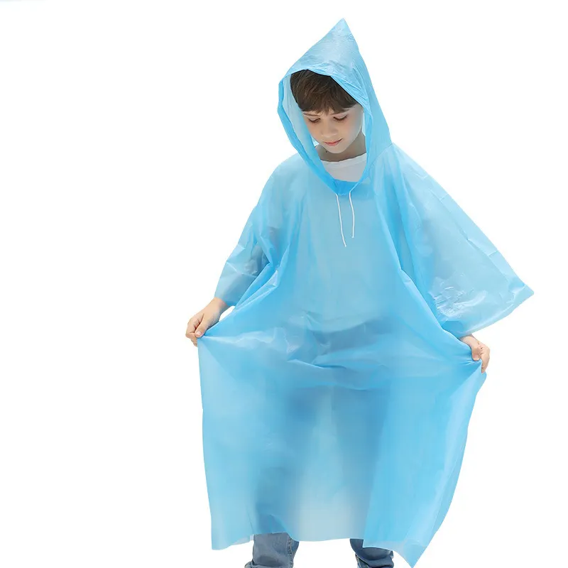 Tek kullanımlık kalınlaşmış çocuklar yağmurluk moda tasarım PEVA taşınabilir çocuk panço yağmurluk açık seyahat için