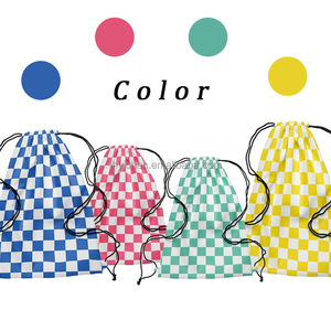 Mochila escolar de algodón con patrón a cuadros de estilo deportivo con sistema de transporte de cuerdas Bolsa de picnic de lona con función de zapato - Product Image 3