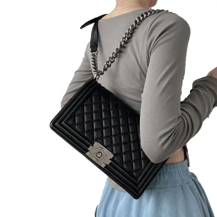 Bolsos de moda de cuero de caviar, Bolsos De Mujer con cadena cuadrada cruzada, bolsos de mensajero de alta calidad de cuero genuino, cubierta individual