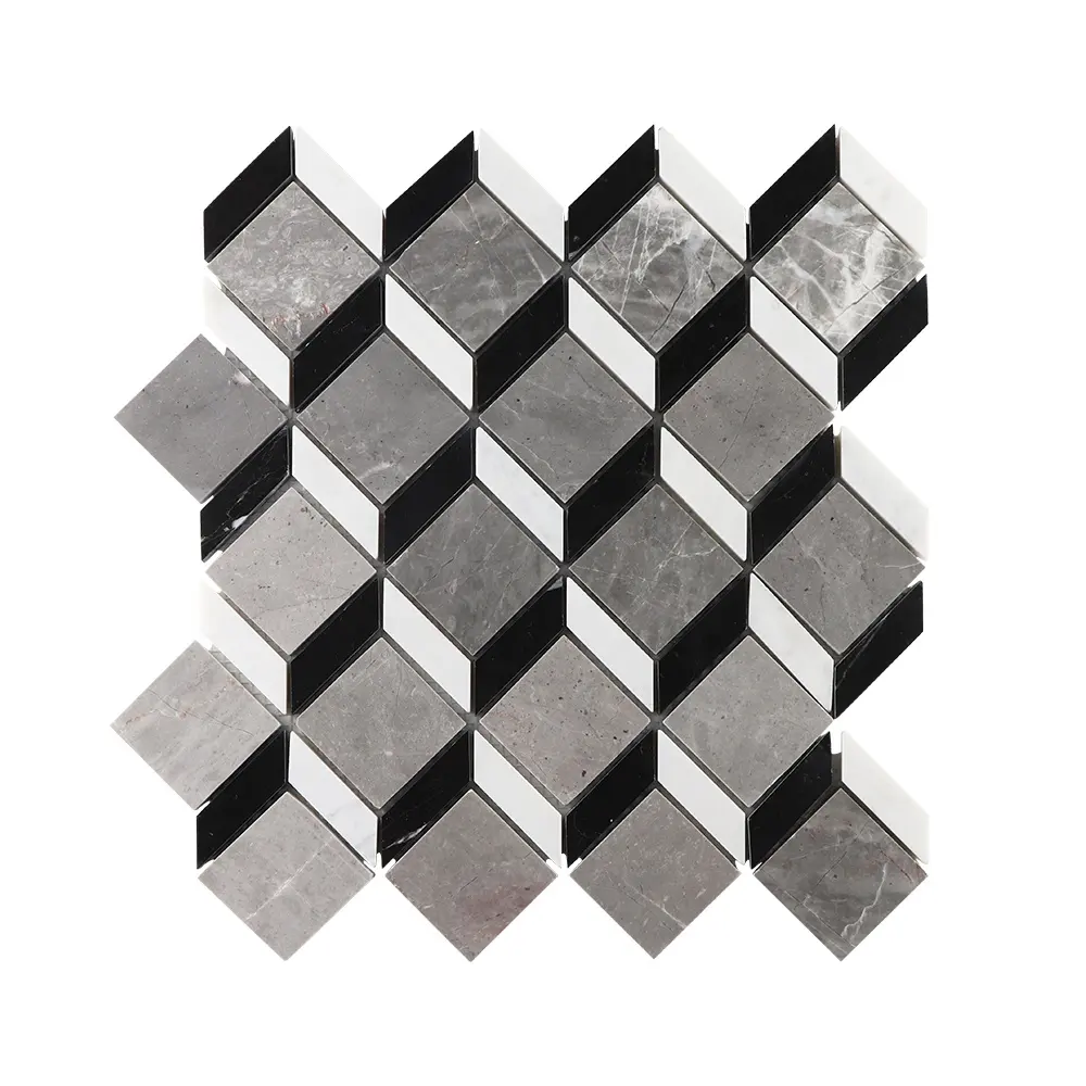 Vendita calda cubo 3D Design rivestimento murale piastrelle mosaico di marmo per la decorazione della stanza