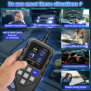 适用于所有汽车的全OBDII/EOBD CAN模式YM119 OBD II读码器扫描仪自动诊断工具适用于12v车辆 - Product Image 3
