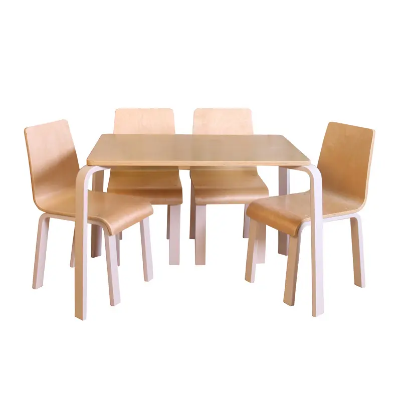 Nashow LMMS-034เด็กเฟอร์นิเจอร์เด็กธรรมชาติสีขาวและเก้าอี้เด็กโต๊ะไม้และชุดเก้าอี้