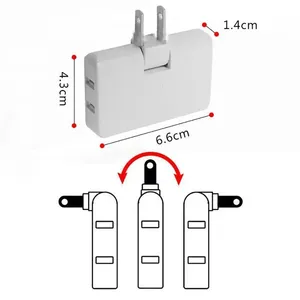 Enchufe EE. UU. UE Adaptador de enchufe plano de 3 vías Enchufe de extensión 180 grados giratorio 3 en 1 Enchufe convertidor de viaje plegable portátil - Product Image 6