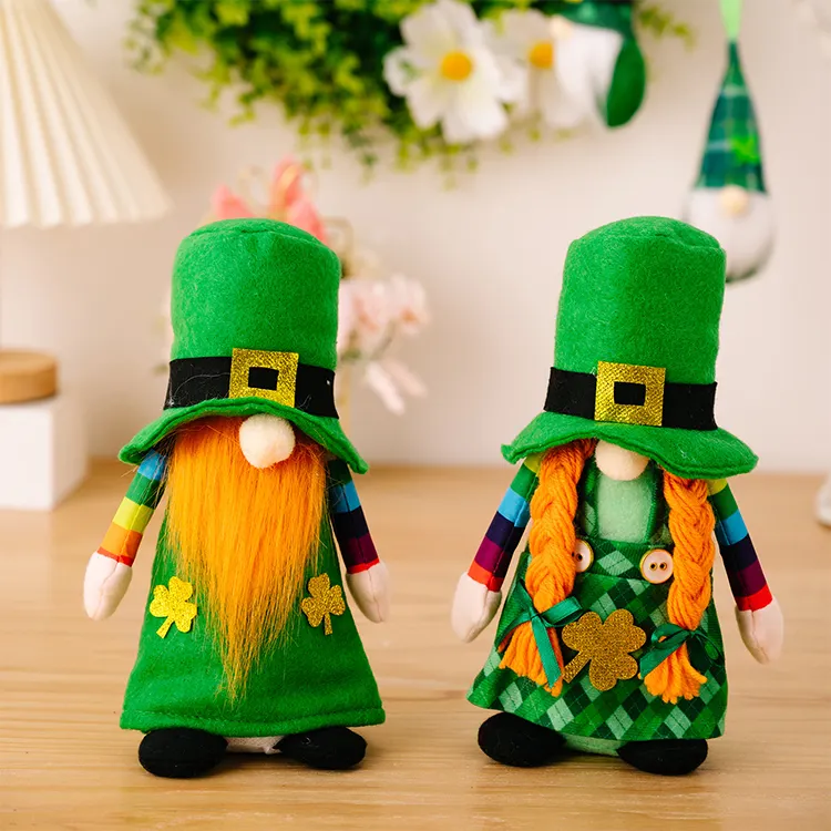 St Patrick's Day Decoration Gnome Plush Toy Clover Gnomes Stuffed Animals Faceless Elf Doll Indoor Ornament Spring-Irish Gnome