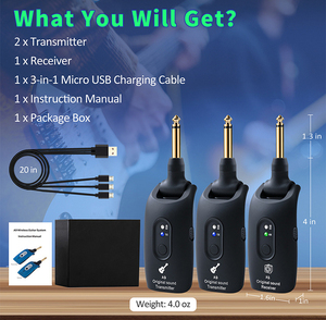 Juego de 1 + 2 DE bajo eléctrico inalámbrico, transmisor receptor de 30-50M, transceptor de instrumentos musicales