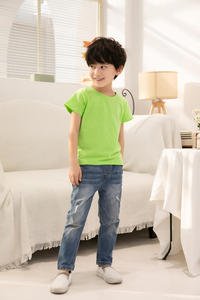 Okul üniformaları yaz kısa kollu özel Logo baskı pamuk düz boş çocuklar T-shirt o-boyun çocuk Unisex kız ve erkek erkek